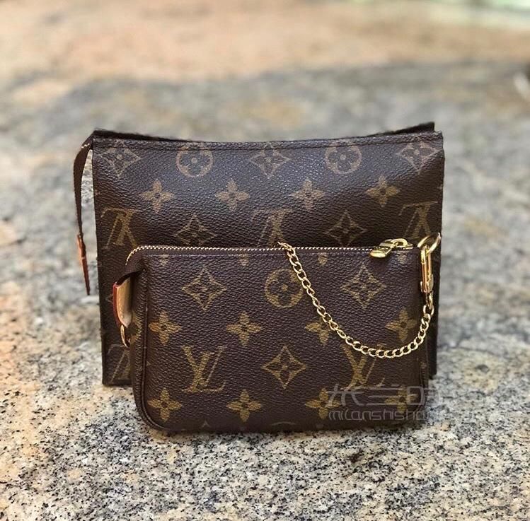 lv26cm老花洗漱包 路易威登手拿包男女同款盥洗袋化妆包送链条女士
