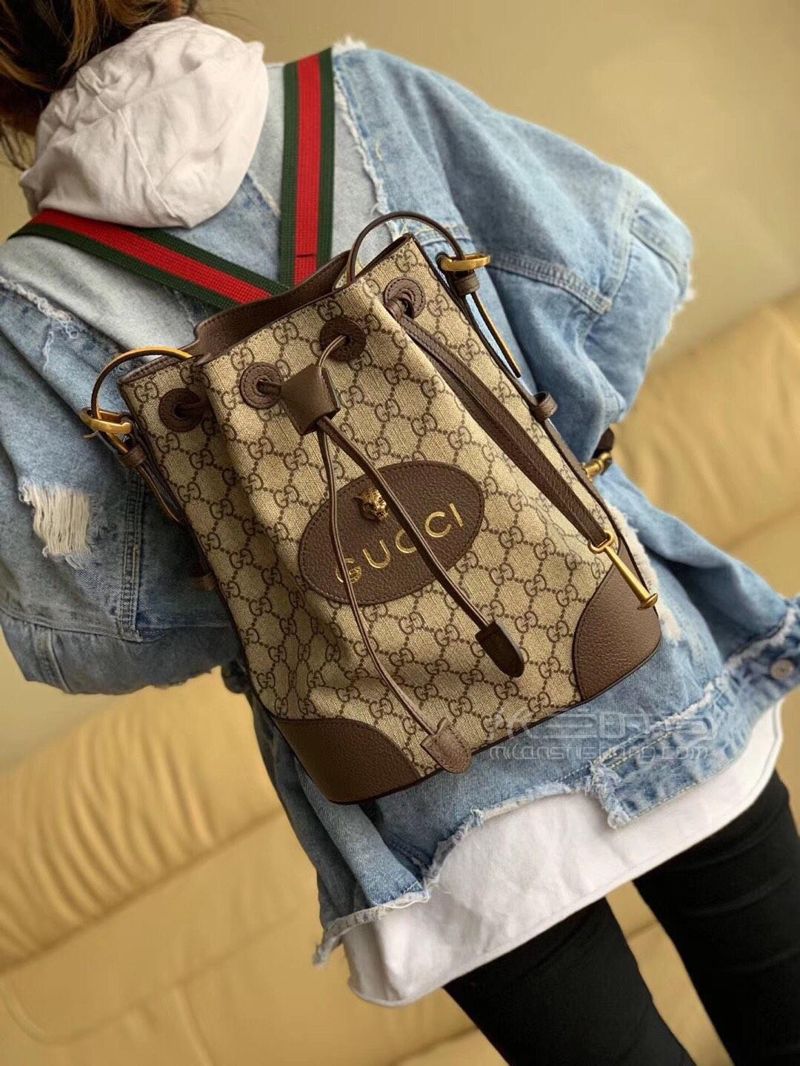 gucci古奇2019新款女士时尚抽绳水桶双肩包473875
