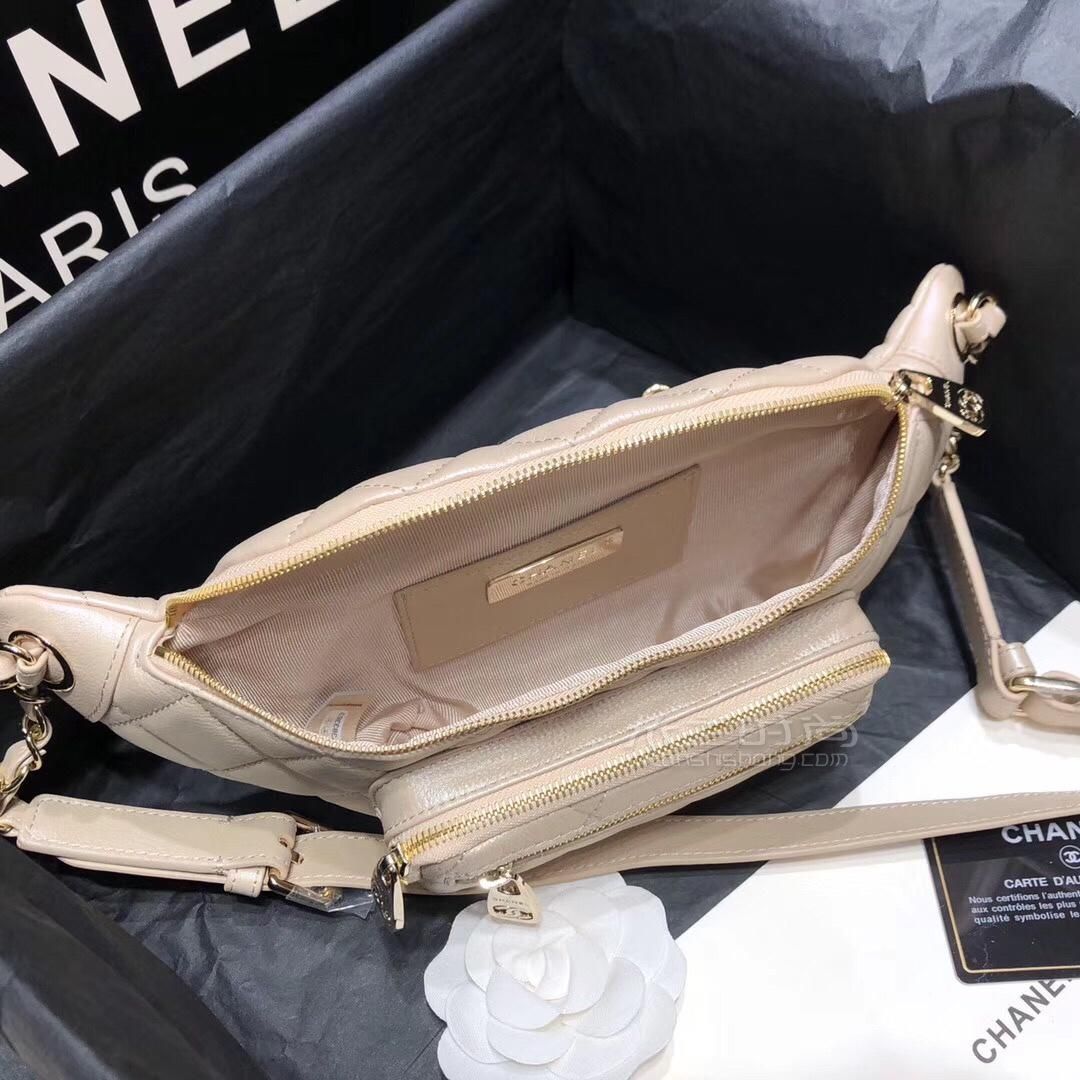 chanel香奈儿珠光迷你腰包荧光白色胸包 彩虹色羊皮肩包