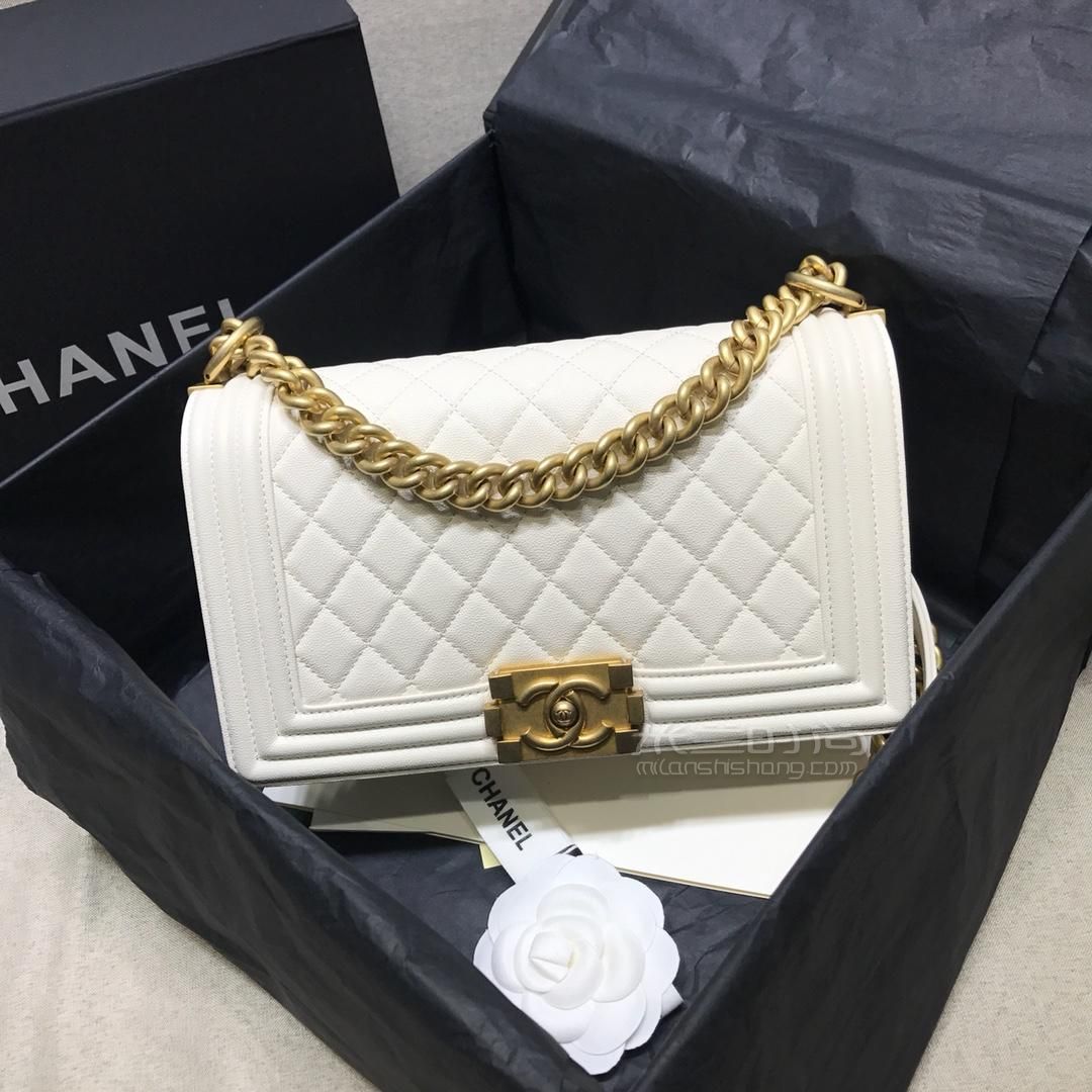 香&奈儿chanel leboy25复古包 纯白色荔枝皮牛皮复古五金单肩斜挎包02