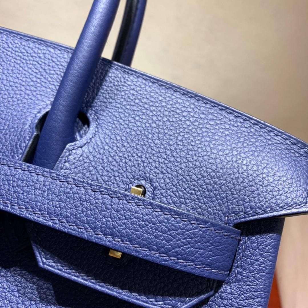 爱马仕hermes铂金包birkin30cmtogo73宝石蓝金银扣蜜蜡全手