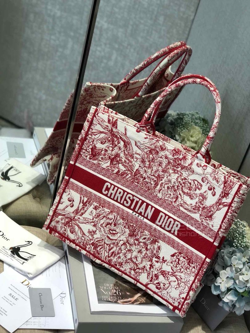 dior book tote中国限定托特包 迪奥彩色提花帆布购物