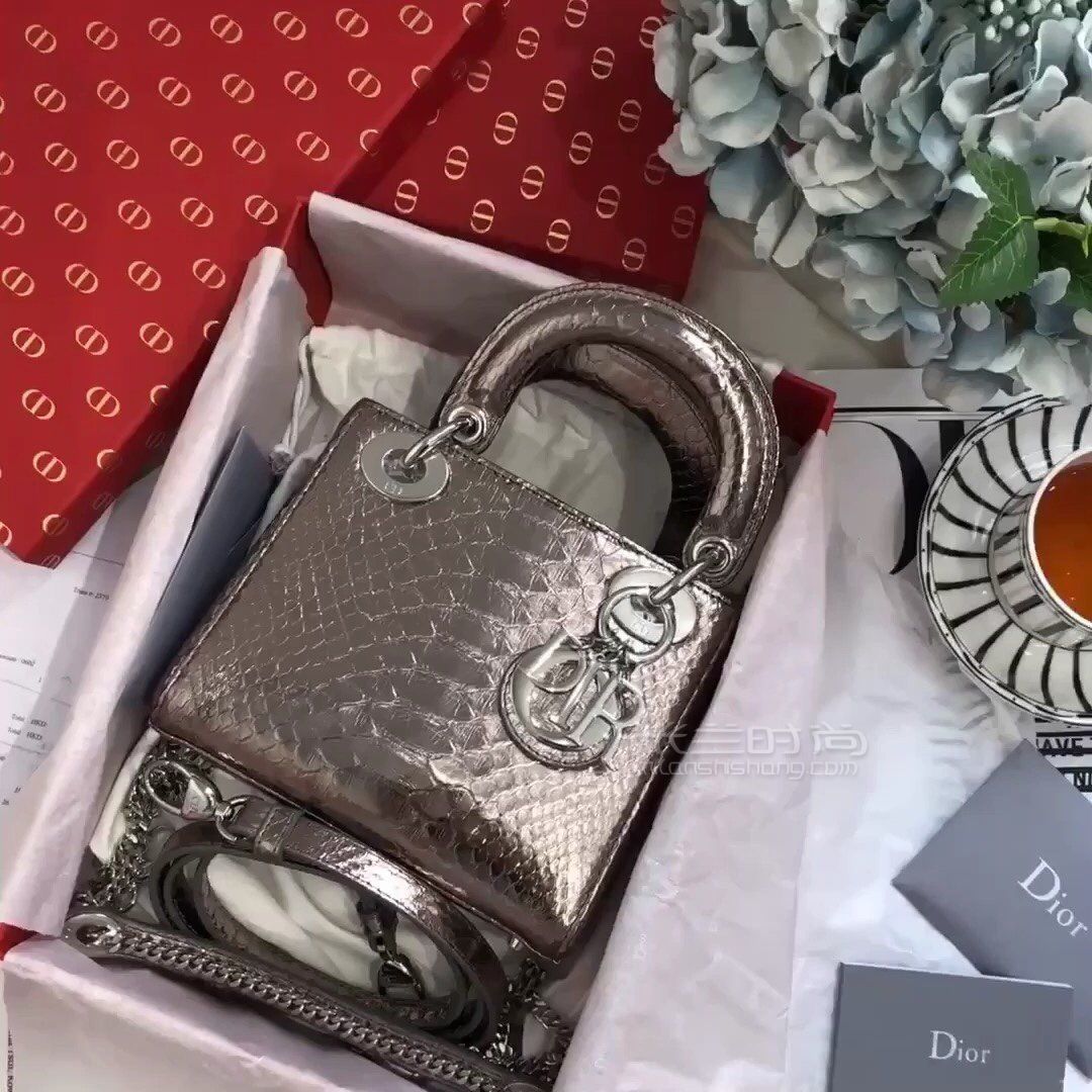 lady dior mini限量版戴妃包 香槟金色南非蟒蛇皮链条包17cm
