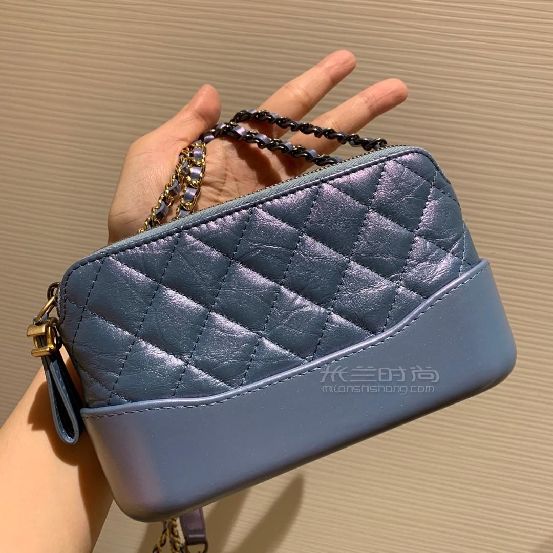 chanel香奈儿经典款mini流浪包幻彩菱格gabrielle斜跨包珠光蓝链条包