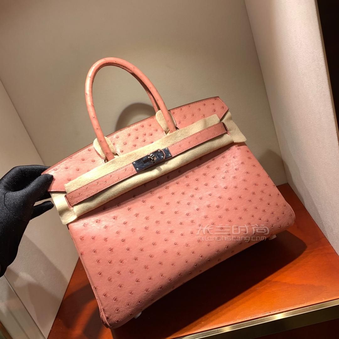 爱马仕铂金包hermes birkin 30cm 5v rosy 玫瑰木粉 银扣 南非顶级kk