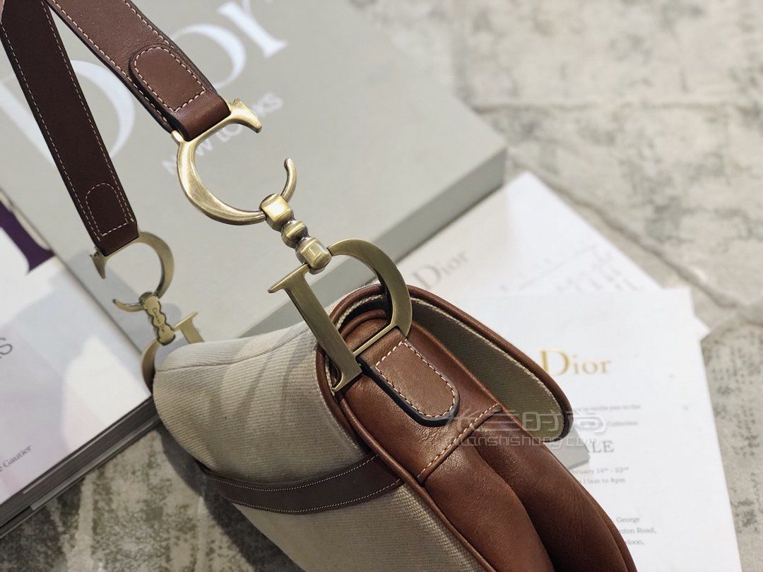 dior vintage saddle bag迪奥马鞍包 奶茶色帆布拼接牛皮手提斜挎包