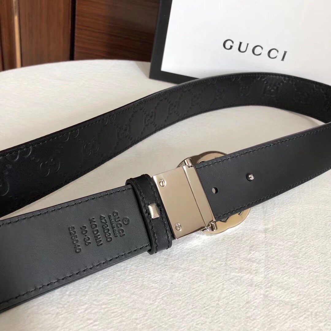 01385_古驰男士腰带双g旋转金属扣logo压纹皮带36mm