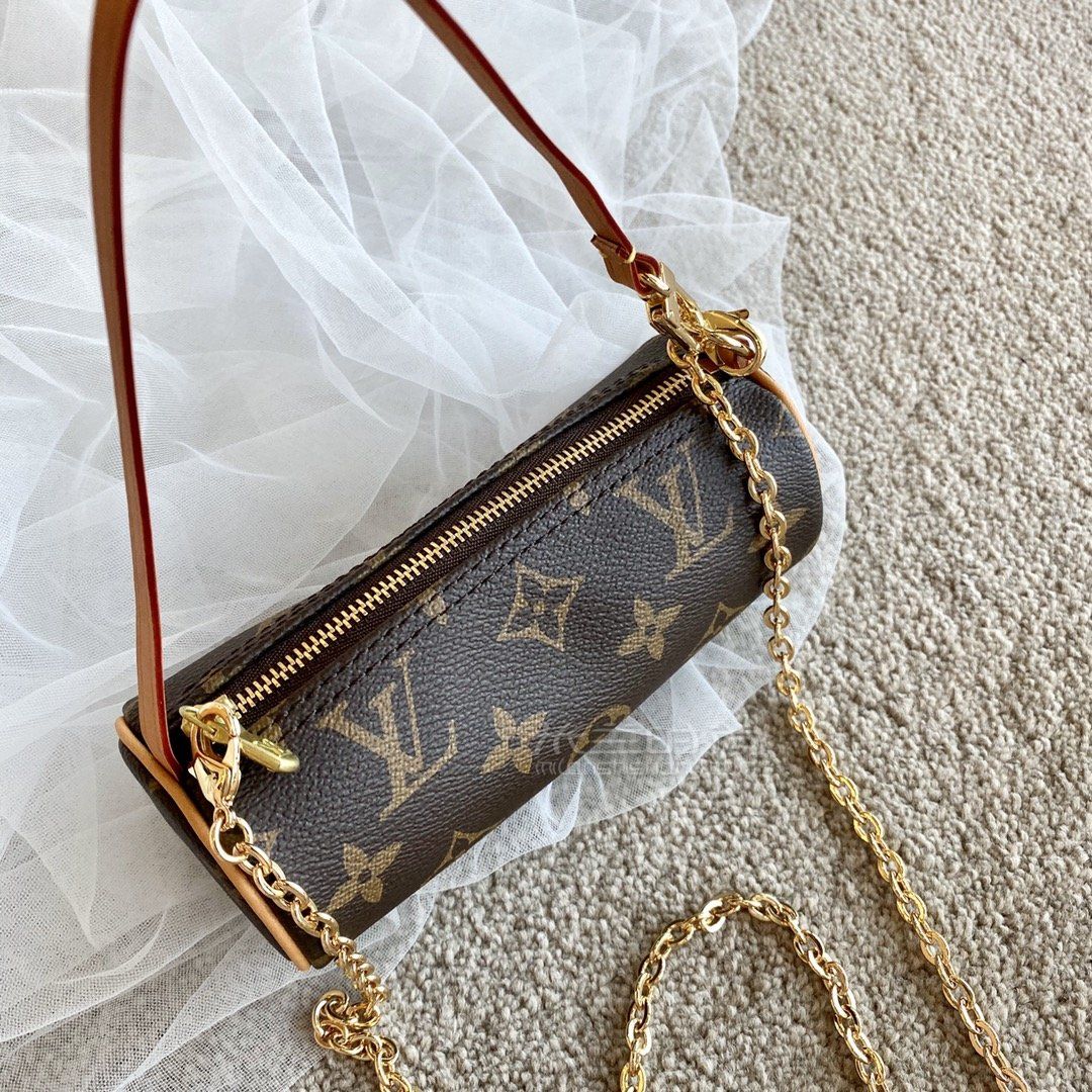 lv中古小圆桶vintage中古papillon迷你圆筒包红皮尺寸价格