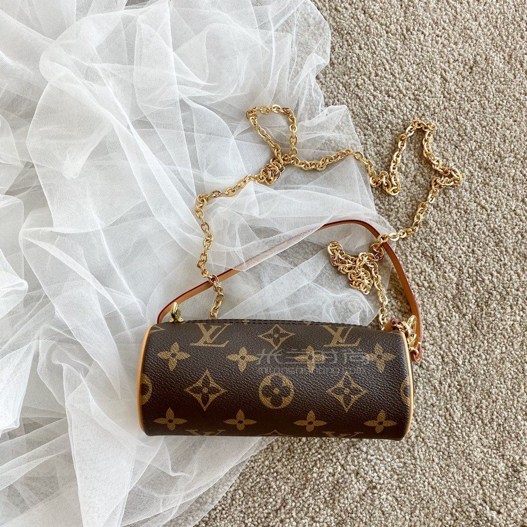 lv中古小圆桶vintage中古papillon迷你圆筒包红皮尺寸价格