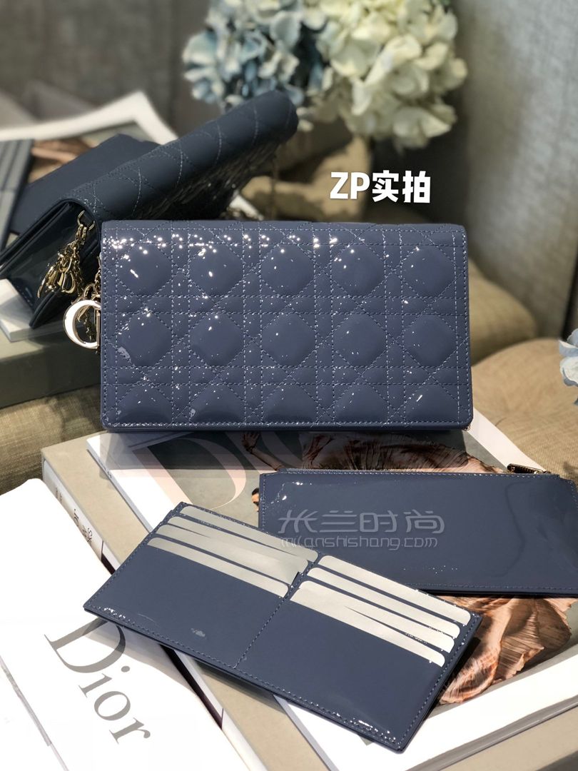 【迪奥woc链条包】【正品实拍】lady dior手拿包 深丹宁蓝色牛皮藤格