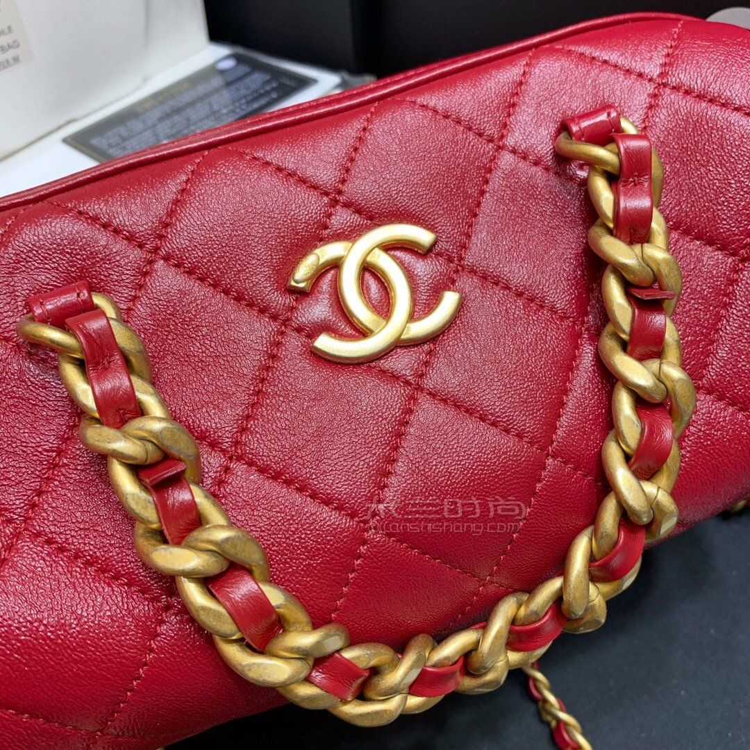 香奈儿圆筒包】chanel 20新款保龄球包 圆筒手提斜跨包 红色小号链条
