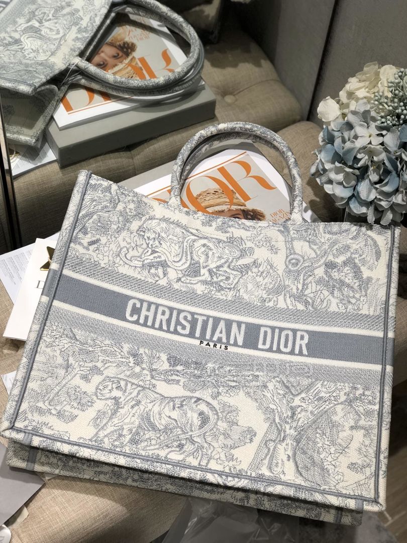 【迪奥托特包】dior book tote女士手提包 岩石灰丛林老虎购物袋 大号