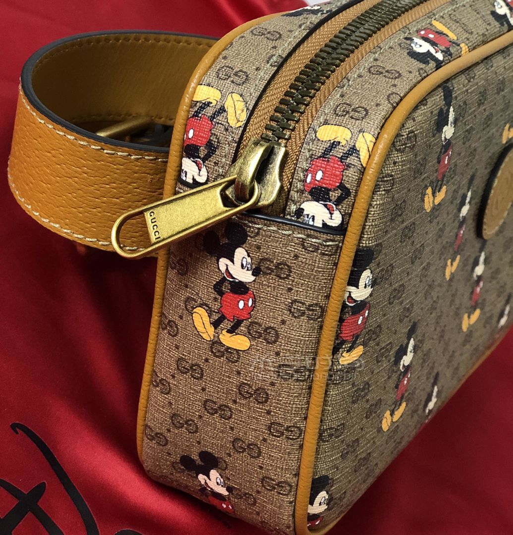 gucci disney古驰米奇米老鼠棉麻腰包胸包相机包602695上身图-尺寸