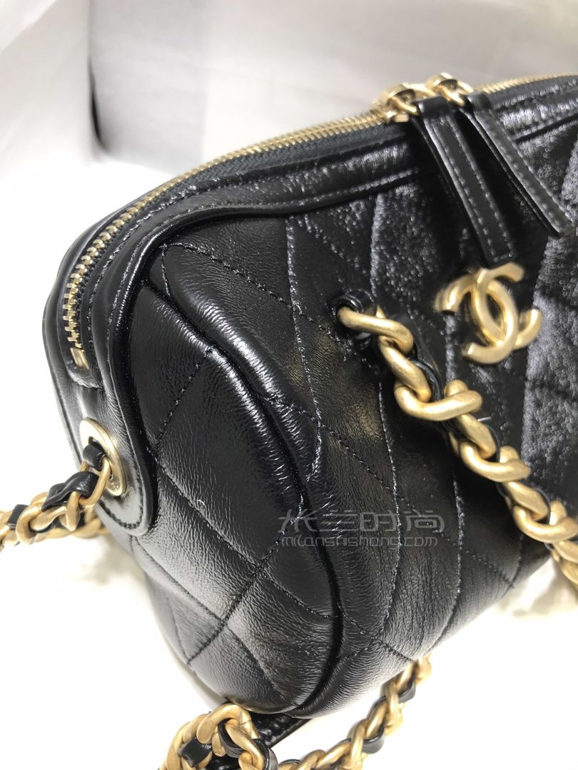 香奈儿圆筒包正品实拍chanel20新款保龄球包圆筒手提斜跨包黑色小号