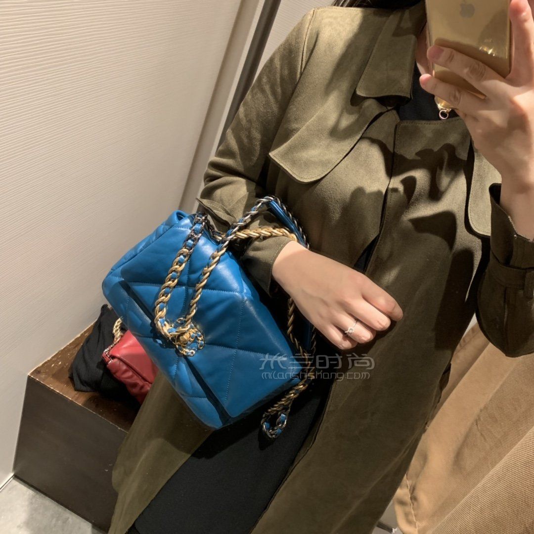 【香奈儿19包】chanel 19bag手袋小号26cm 土耳其蓝 原厂进口皮