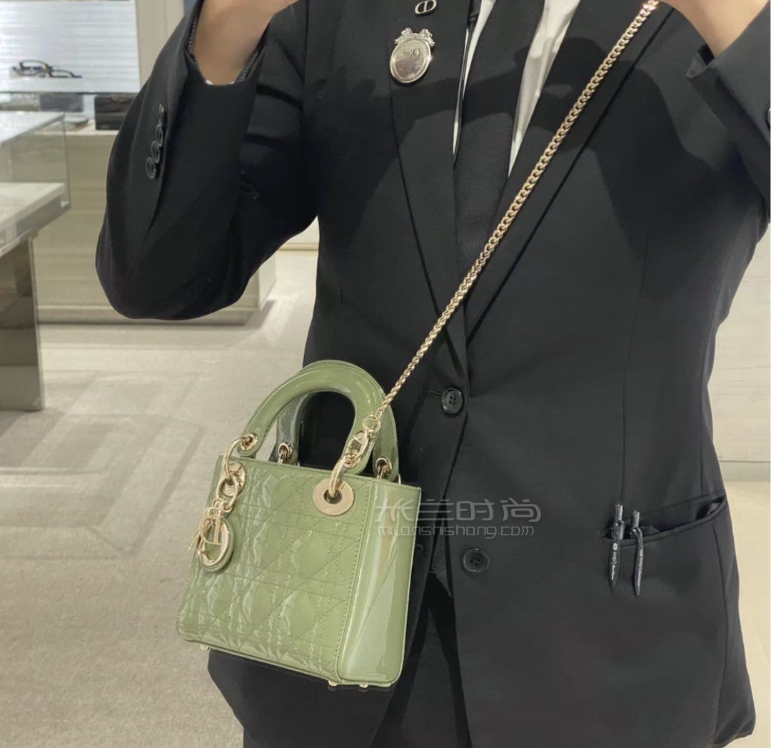 【迪奥迷你戴妃包】dior lady mini漆皮抹茶绿手提包