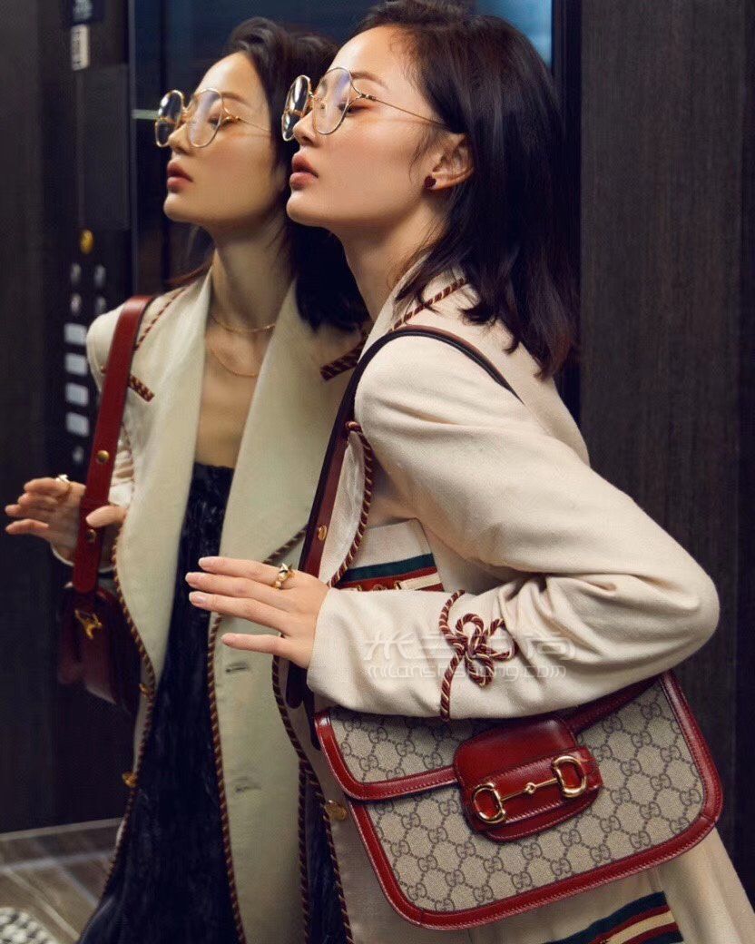 【倪妮同款】gucci古驰1955马衔扣手袋单肩包手拎包602204红色马鞍包
