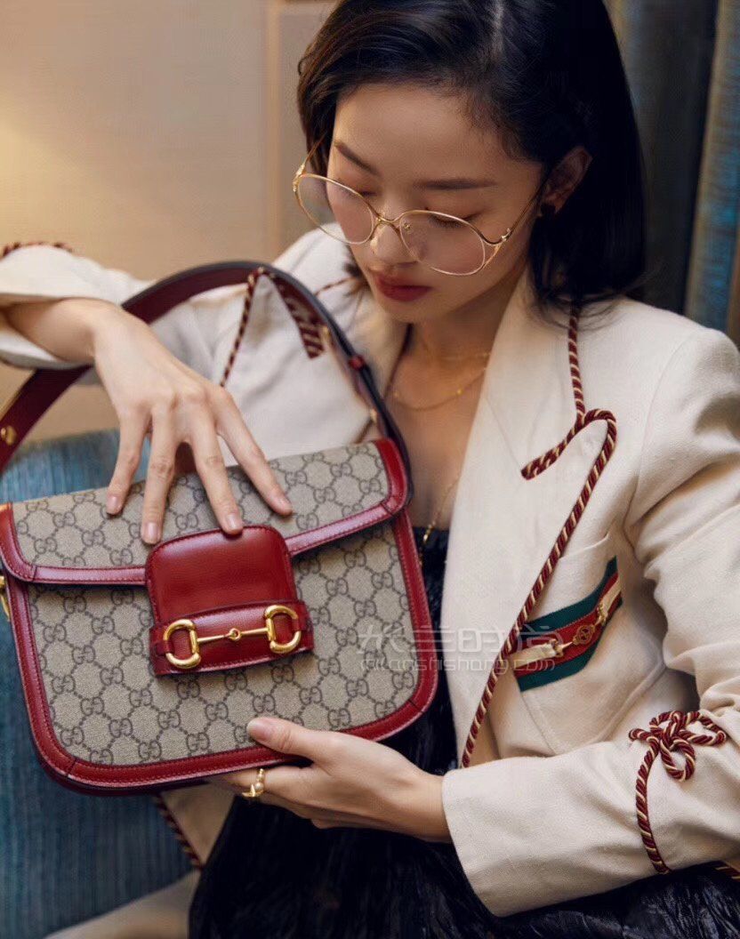 【倪妮同款】gucci古驰1955马衔扣手袋单肩包手拎包602204红色马鞍包