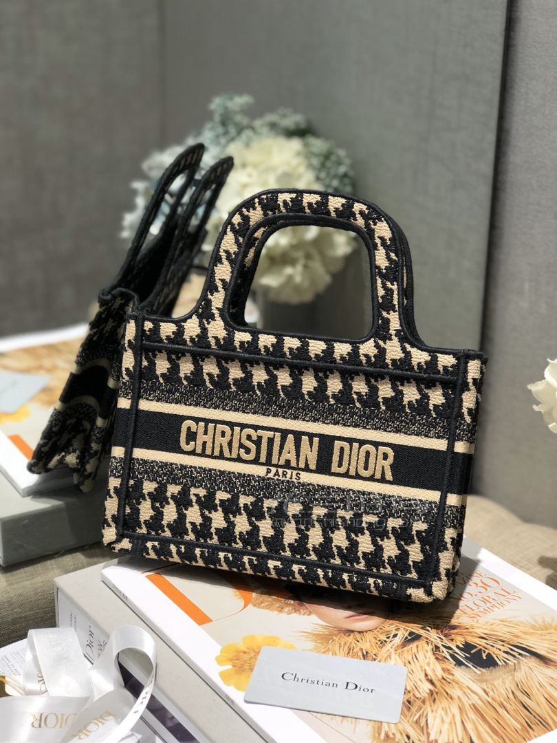 【迪奥迷你托特包】dior mini book tote购物袋 千鸟格复古手提包