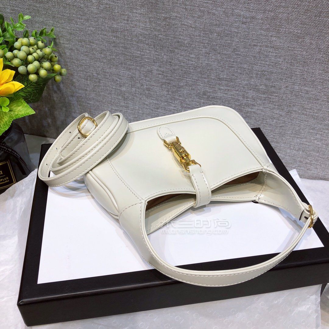 gucci古驰女包jackie1961迷你小号皮革腋下包637091孔雪儿同款白色