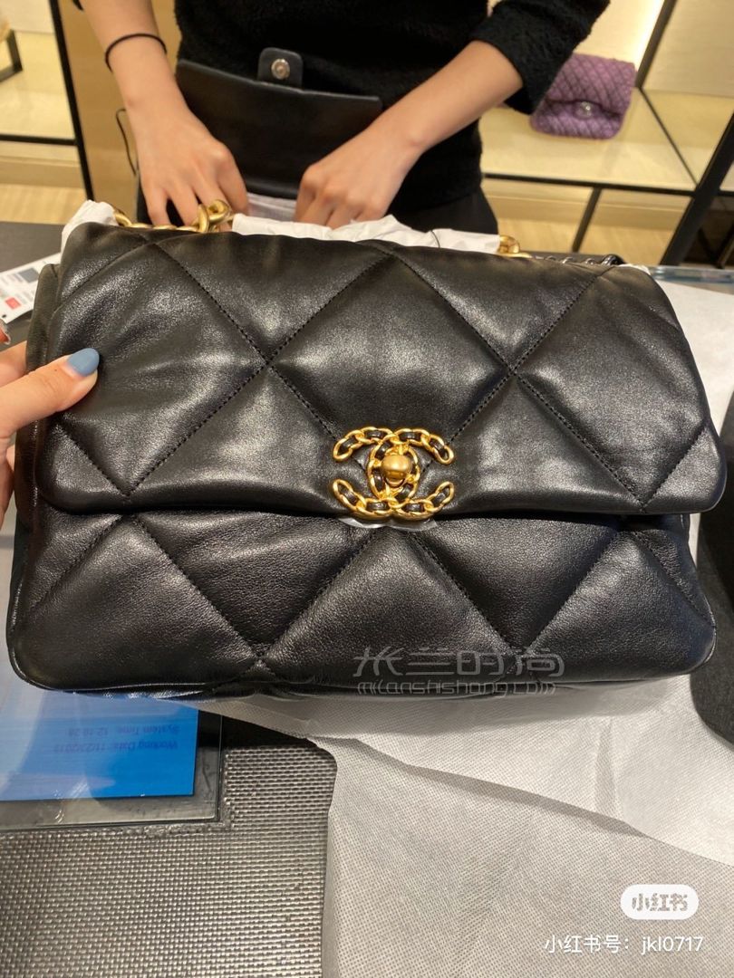【香奈儿19包】chanel 19bag手袋 中号黑色30cm 原厂进口皮女包