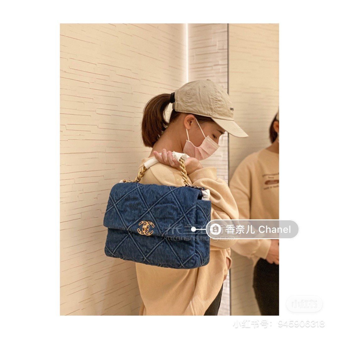 【香奈儿19包】chanel 19bag蓝色牛仔斜挎包 中号30cm