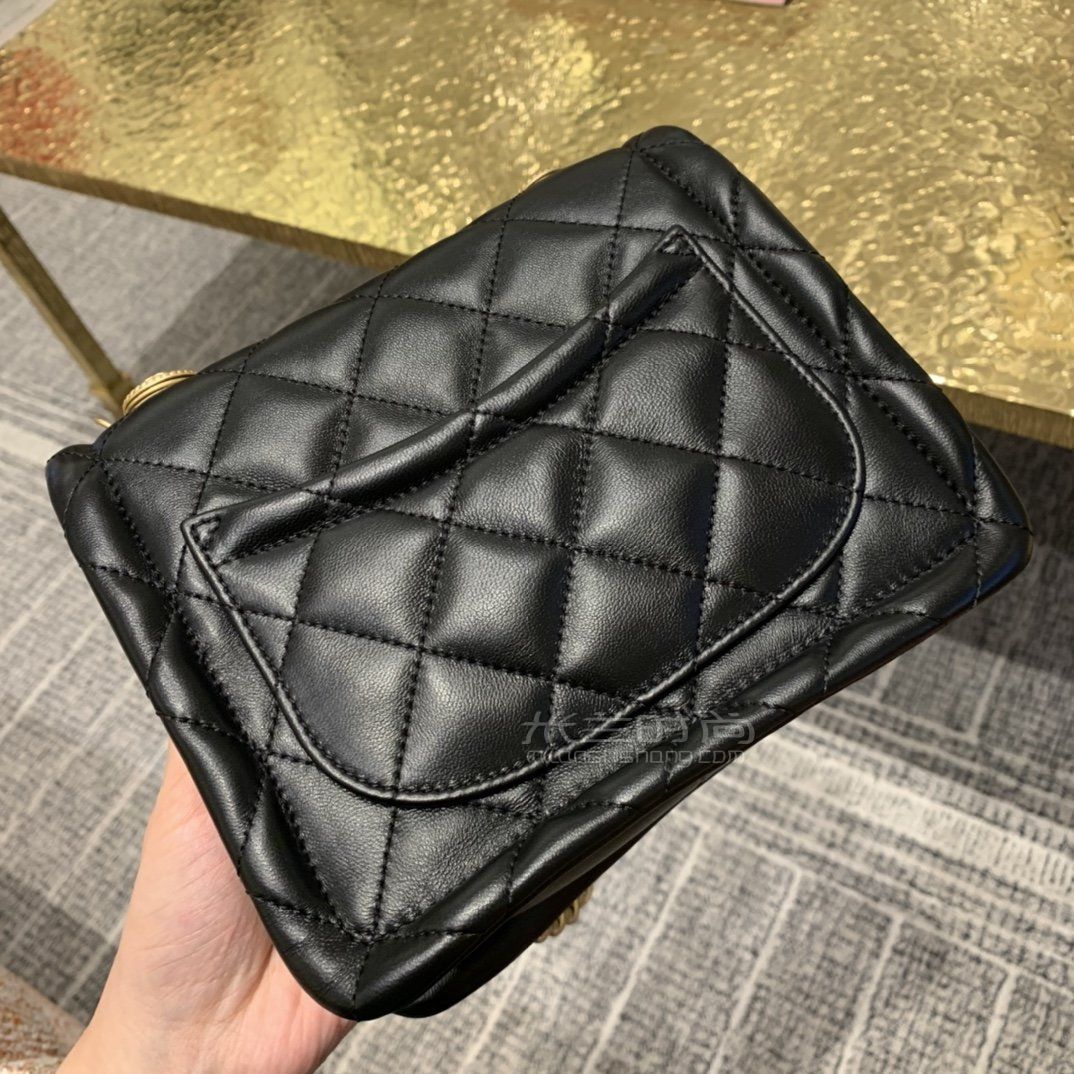 【香奈儿纽扣包】chanel20新款黑金羊皮菱格金币包 复古双链条豆腐包