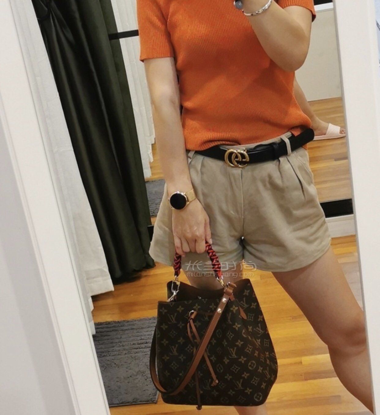 【lv经典水桶包】路易威登neonoe老花单肩红桶包斜挎编织手提束绳女包