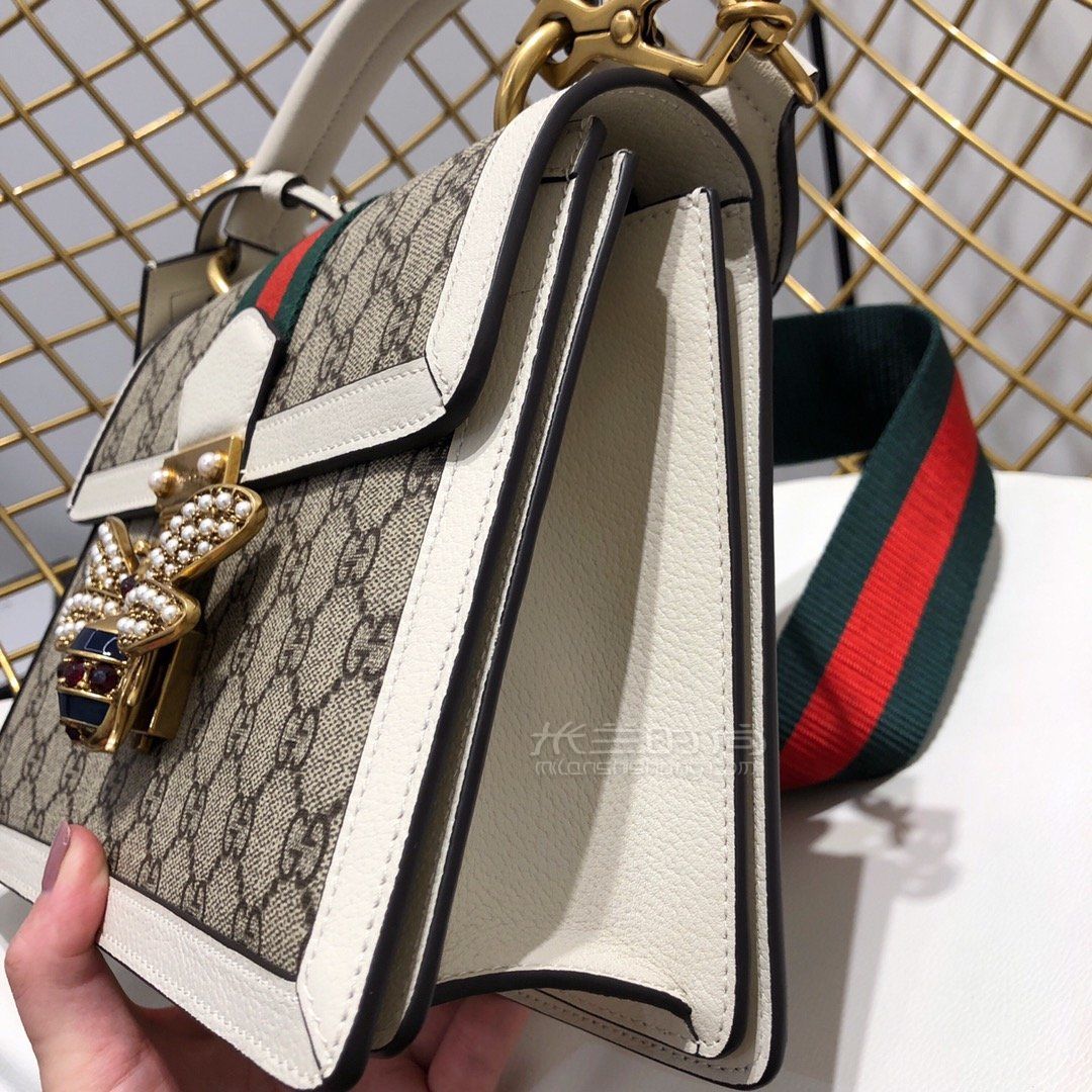 gucci古奇珍珠小蜜蜂单肩斜跨时尚百搭女包476541白色图片-价格多少钱