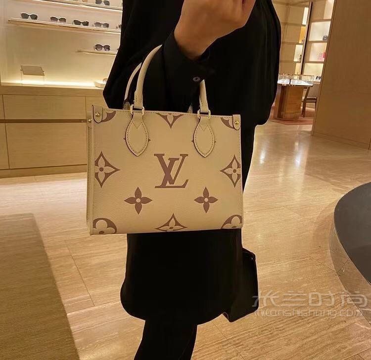 lv购物袋迷你托特包压花牛皮购物袋白色tote45560