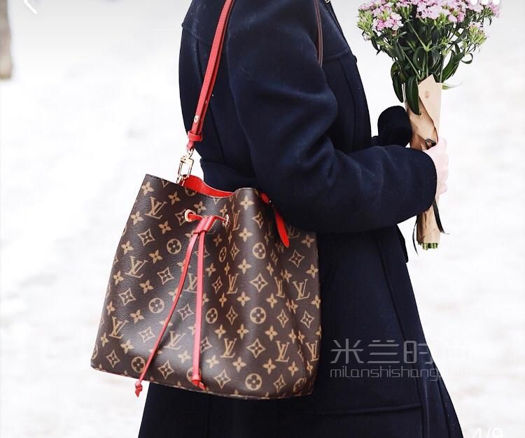 lv路易威登 neonoe老花抽绳水桶包单肩斜挎女包m44022时尚奢侈品牌