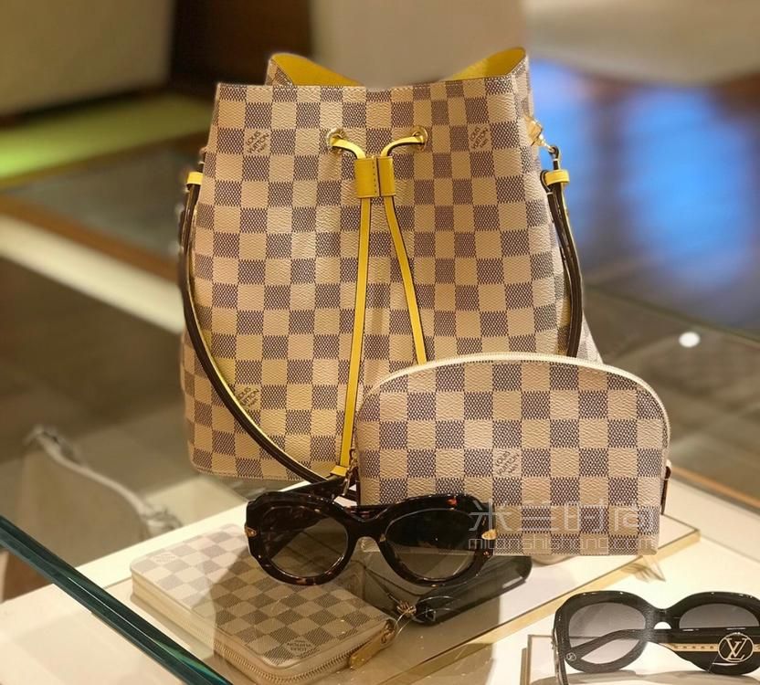 lv经典水桶包路易威登neonoe女包白色棋盘格