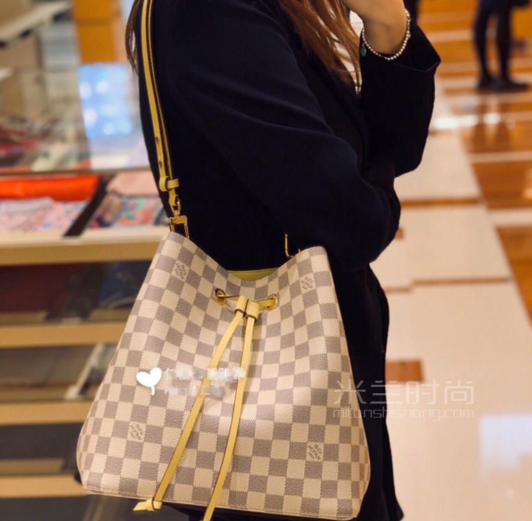 lv经典水桶包路易威登neonoe女包白色棋盘格
