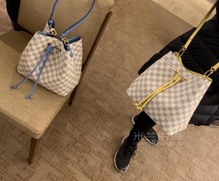 lv经典水桶包路易威登neonoe女包白色棋盘格