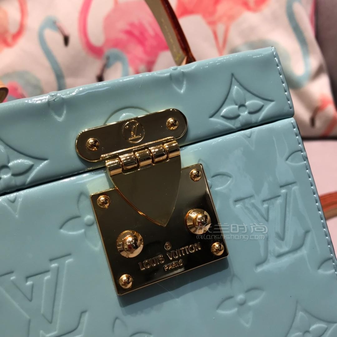 绿手袋单肩斜挎手提小盒子新款帽箱 漆皮压纹logo斜挎包米兰时尚包包