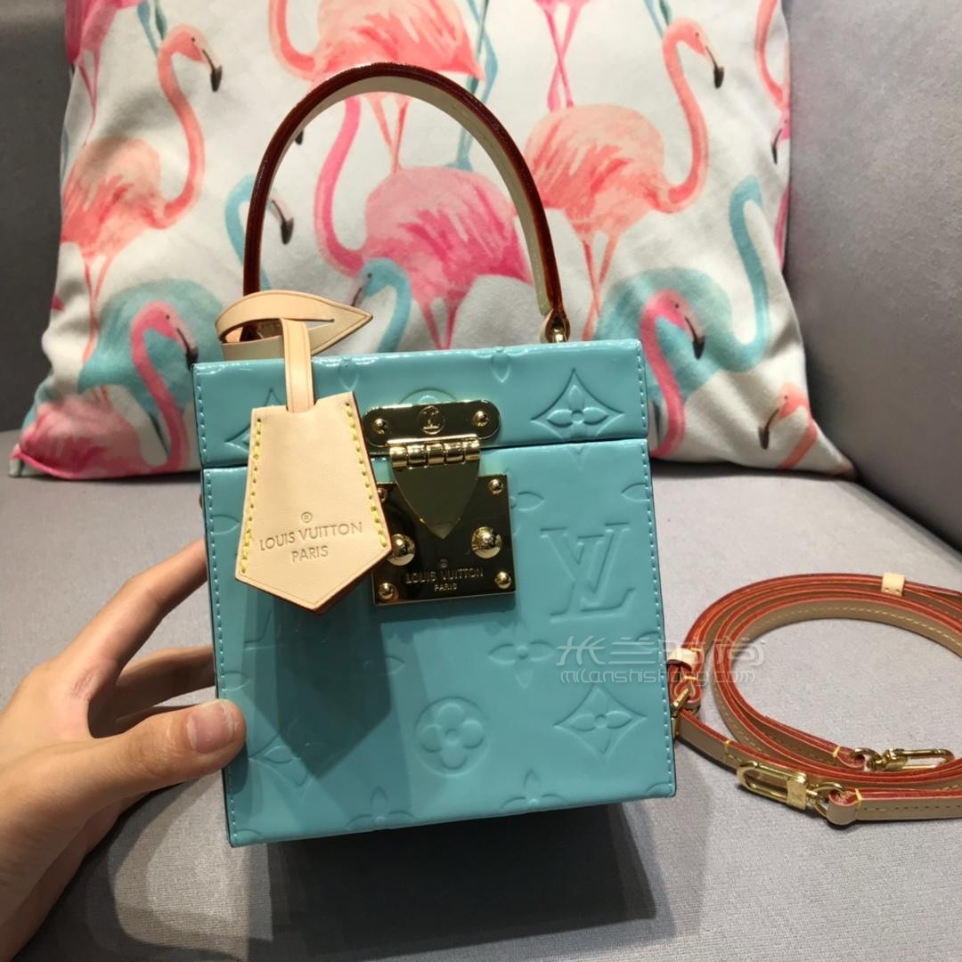 绿手袋单肩斜挎手提小盒子新款帽箱 漆皮压纹logo斜挎包米兰时尚包包