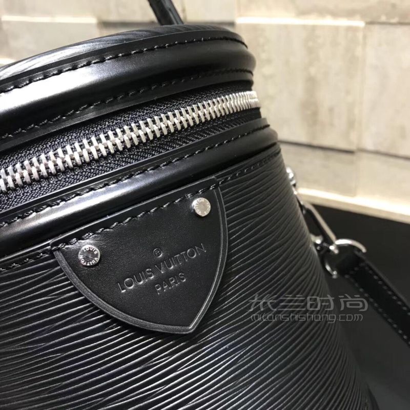 lv路易威登圆筒包18fw秋冬秀款黑色水波纹手提桶包 黑色小牛皮
