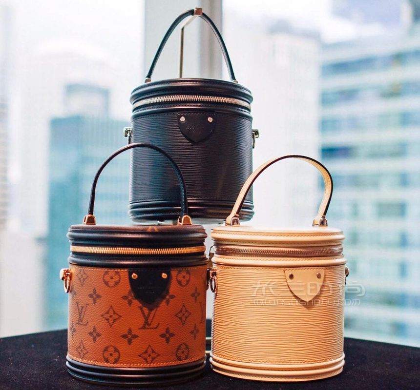 lv路易威登圆筒包18fw秋冬秀款黑色水波纹手提桶包 黑色小牛皮