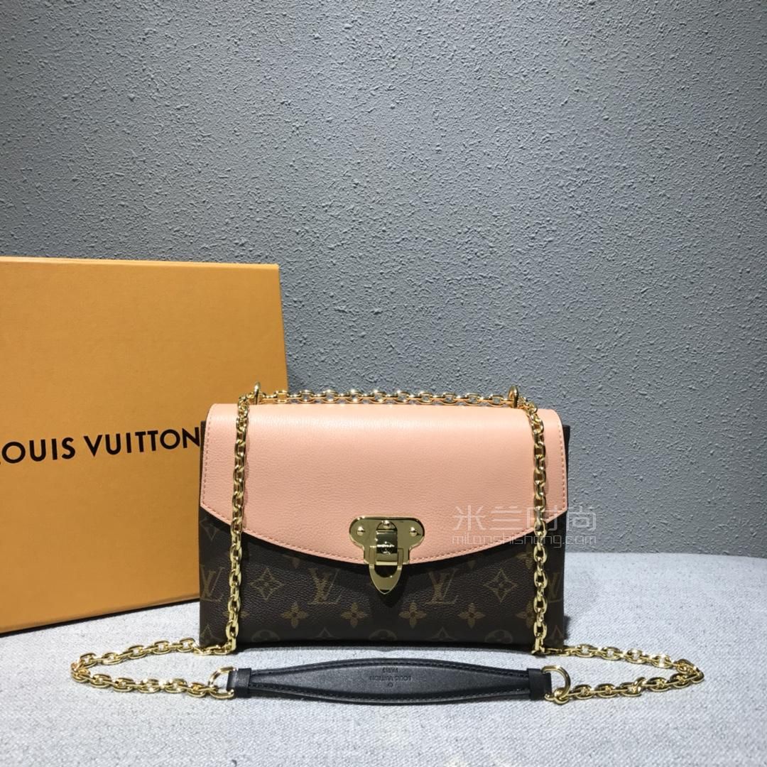 lv路易威登saintplacide粉色经典老花拼色斜挎链条女包m43715时尚奢侈