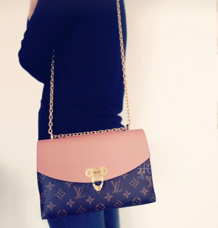 lv路易威登saintplacide粉色经典老花拼色斜挎链条女包m43715时尚奢侈