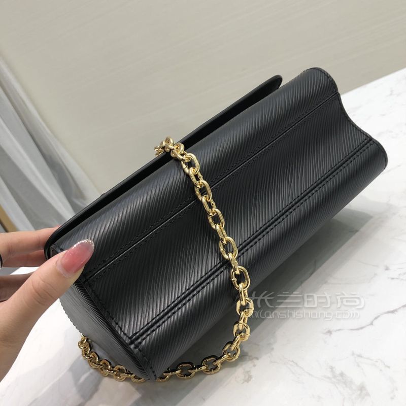 lv女包新款链条包 黑色水波纹花朵包twist翻盖单肩斜挎包 女士经典
