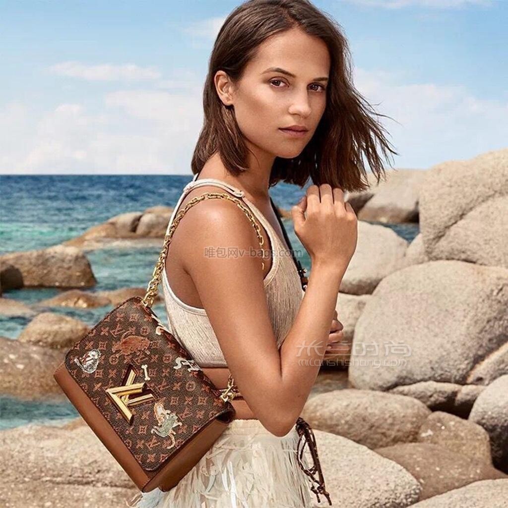 【停产】lv路易威登 猫咪猫狗系列老花棕色twist 女士单肩包斜挎