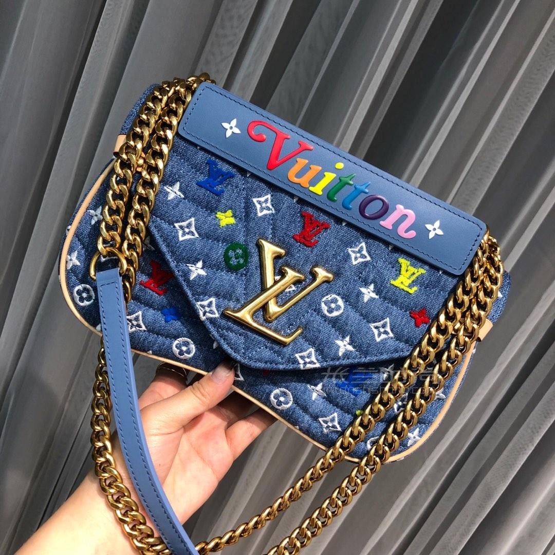 lv路易威登牛仔系列wave波浪包刺绣logo奶罩 植绒单肩斜挎包m53692