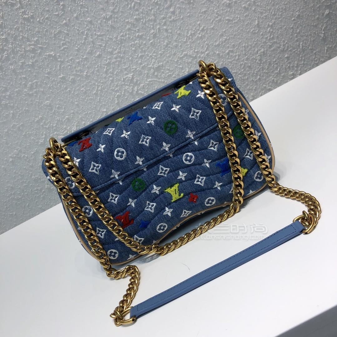 lv路易威登牛仔系列wave波浪包刺绣logo奶罩 植绒单肩斜挎包m53692