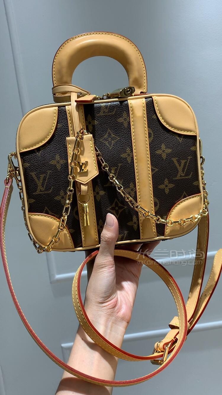lv路易威登19年新款经典老花方型拼色斜挎手提包 luggage老花帆布复古