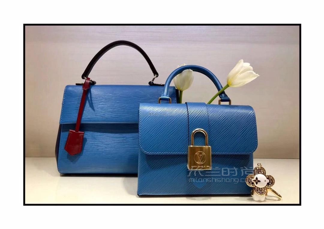 lv路易威登locky bb蓝色水波纹锁头翻盖单肩斜挎手提包女包m52880奢侈