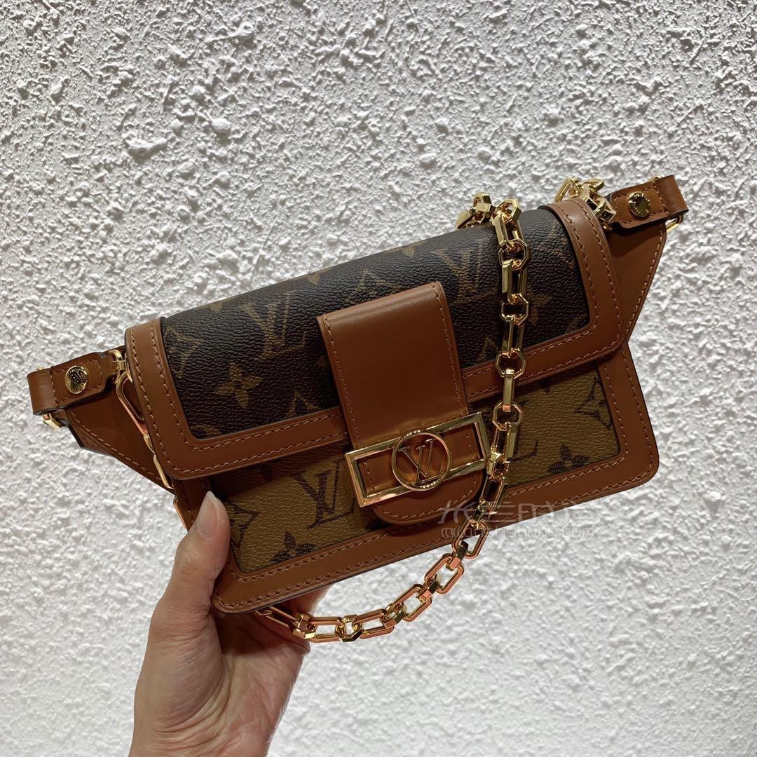 lv路易威登dauphine腰包老花拼色胸包女斜挎腰包m44586复古达芙妮拼色