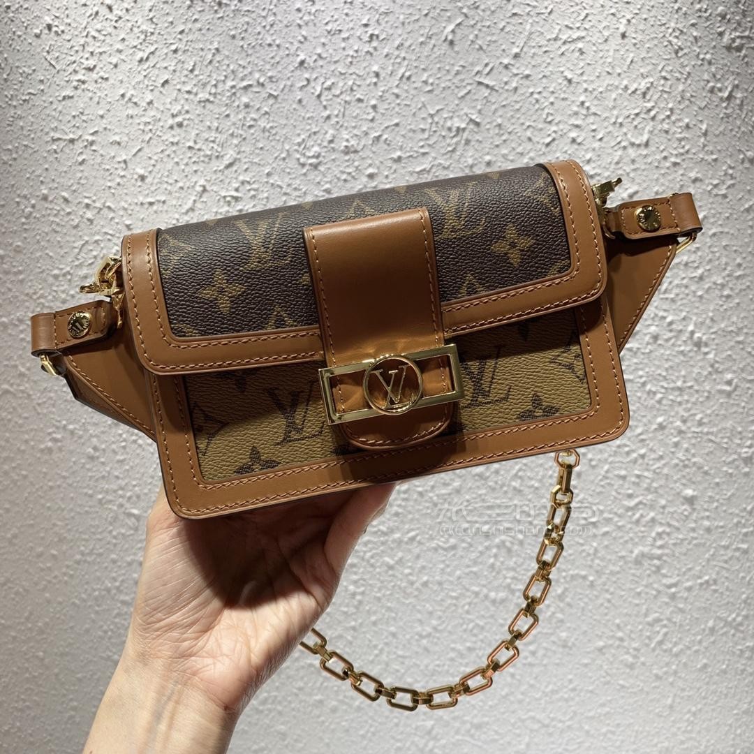 lv路易威登dauphine腰包老花拼色胸包女斜挎腰包m44586复古达芙妮拼色