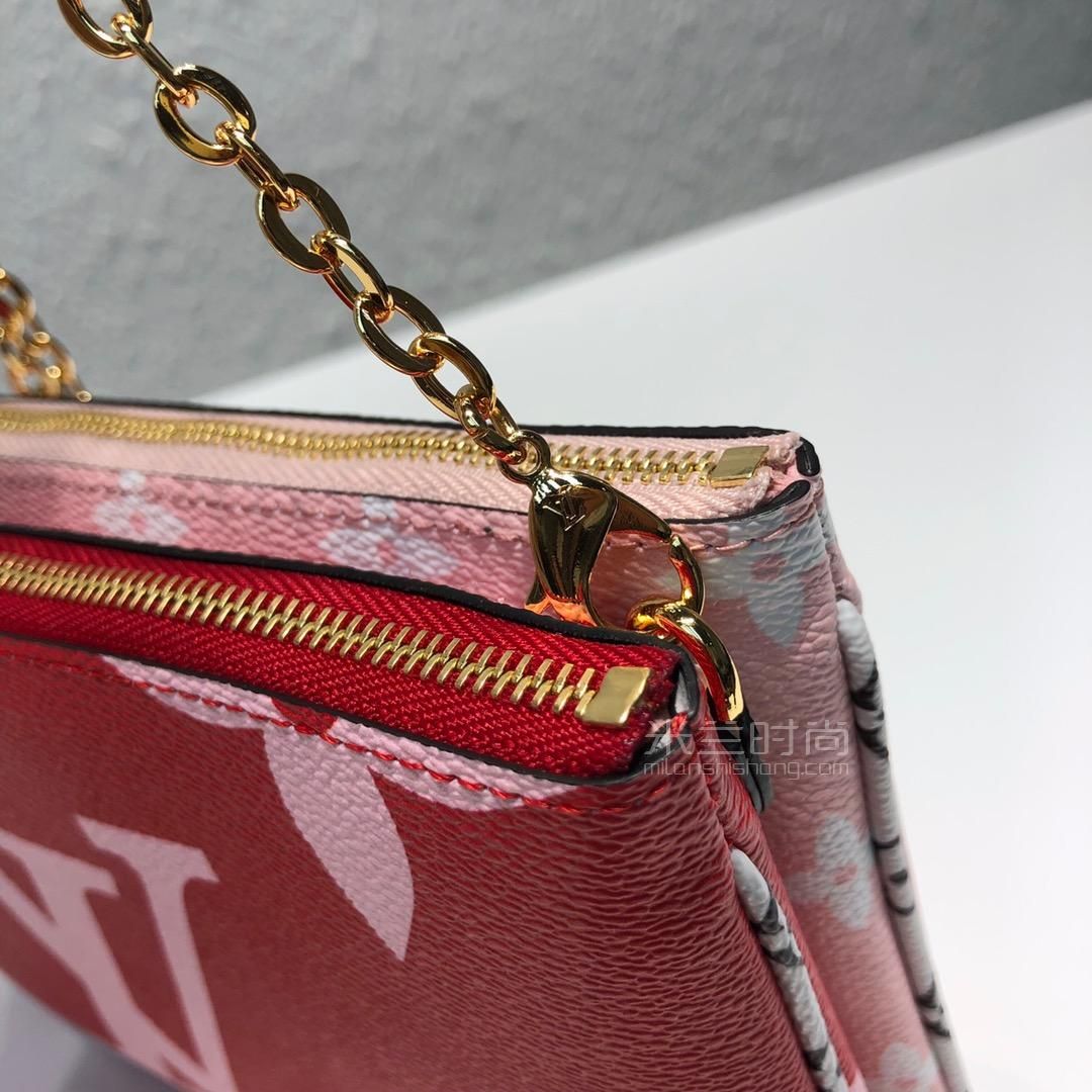 奢侈品lv路易威登老花沙滩包二合一拼色双层斜跨链条包pochette