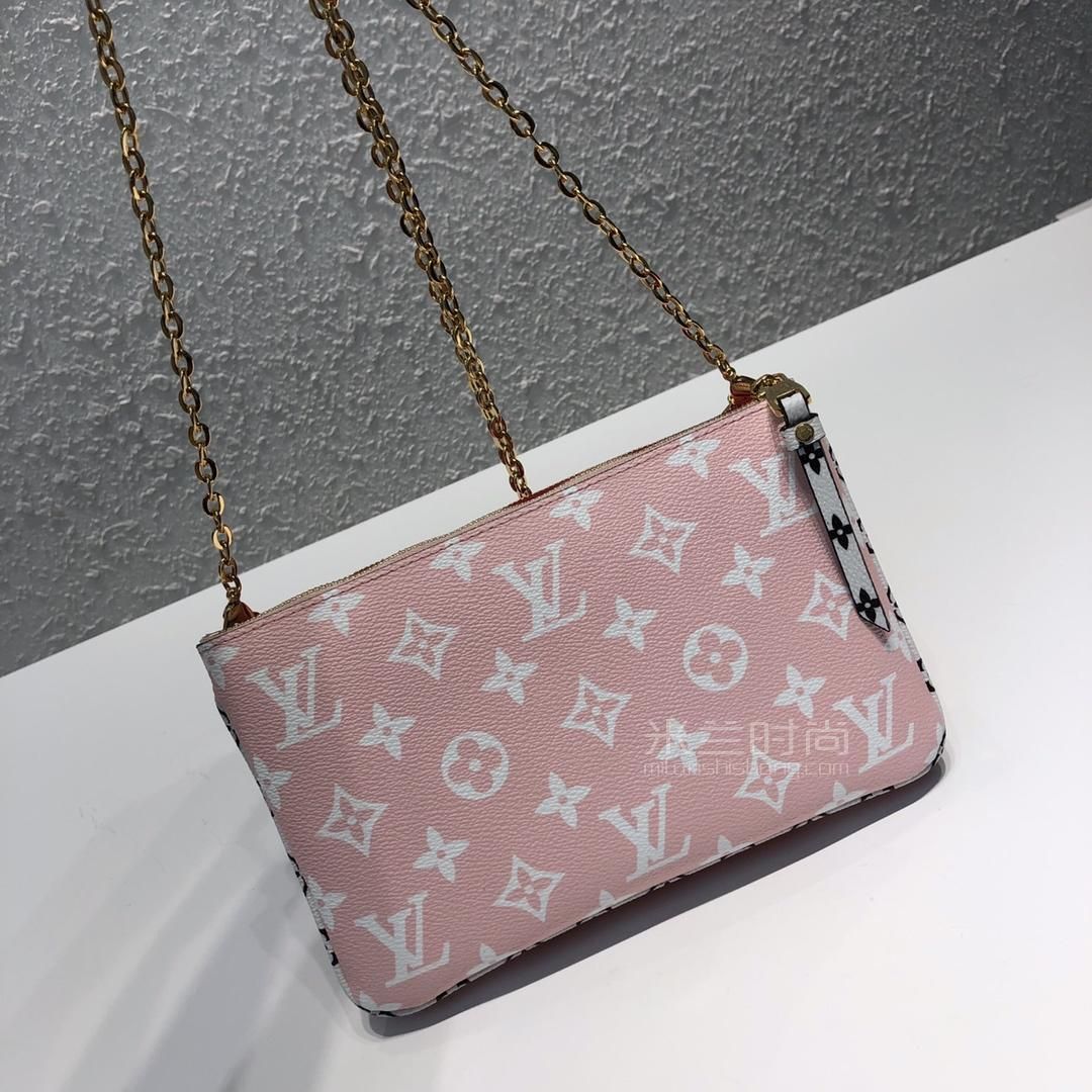 奢侈品lv路易威登老花沙滩包二合一拼色双层斜跨链条包pochette
